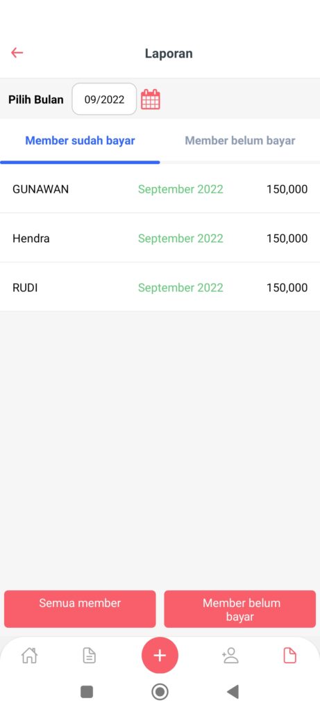 Screen laporan iuran