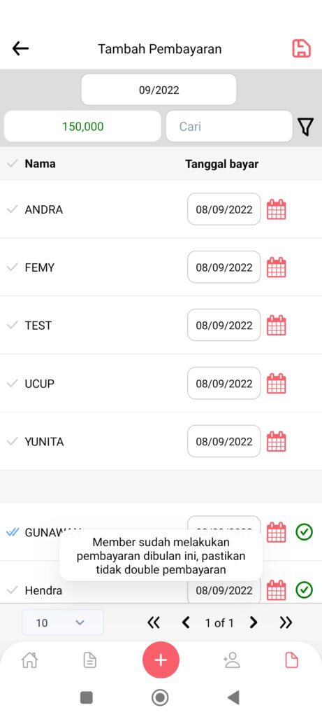 Screen pembayaran Iuran