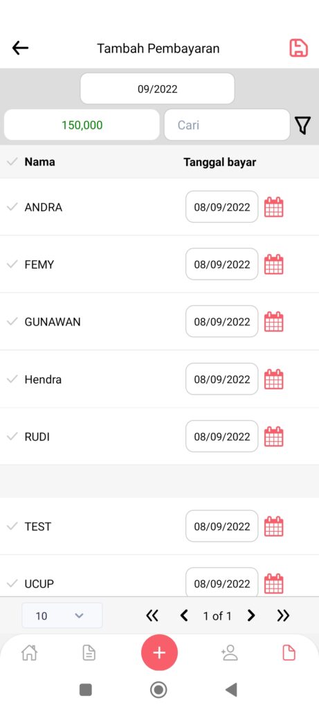 Screen pembayaran Iuran