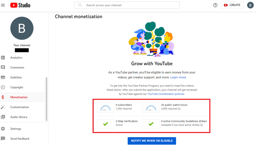 tampilan youtube monetization