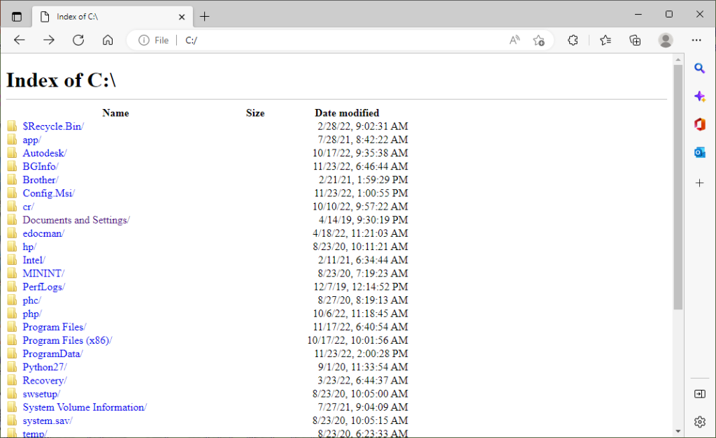 daftar nama folder lewat browser